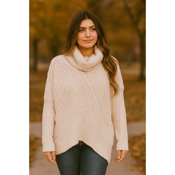 BCBGMAXAZRIA Cable Knit Cowl Neck Sweater Cream XXS White Cozy Layer Fall Winter - Picture 8 of 8